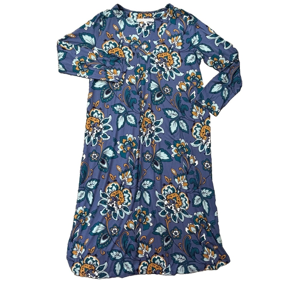 Carole Hochman Nightgown Womens M Blue Floral Feather Soft Long Gown Pockets Pjs
